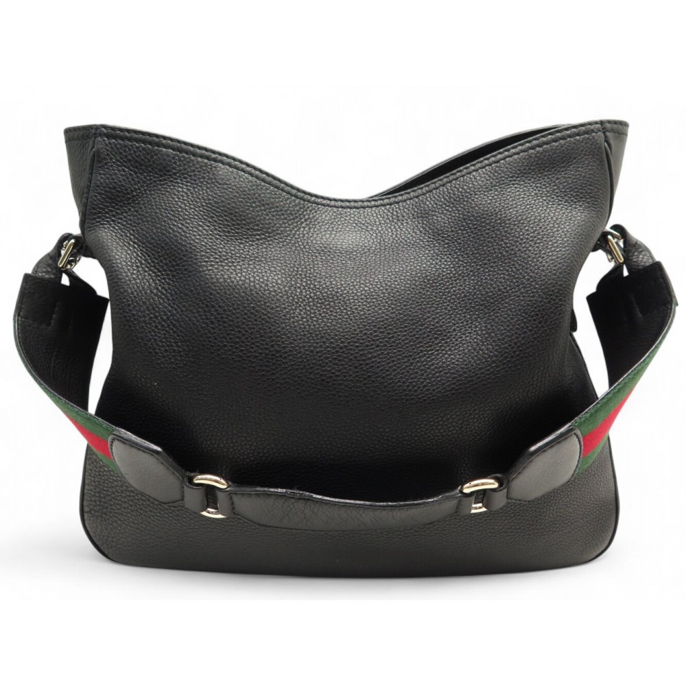 SAC A MAIN GUCCI HERITAGE BANDE WEB HOBO 247597 CUIR GRAINE NOIR HAND BAG 2600€