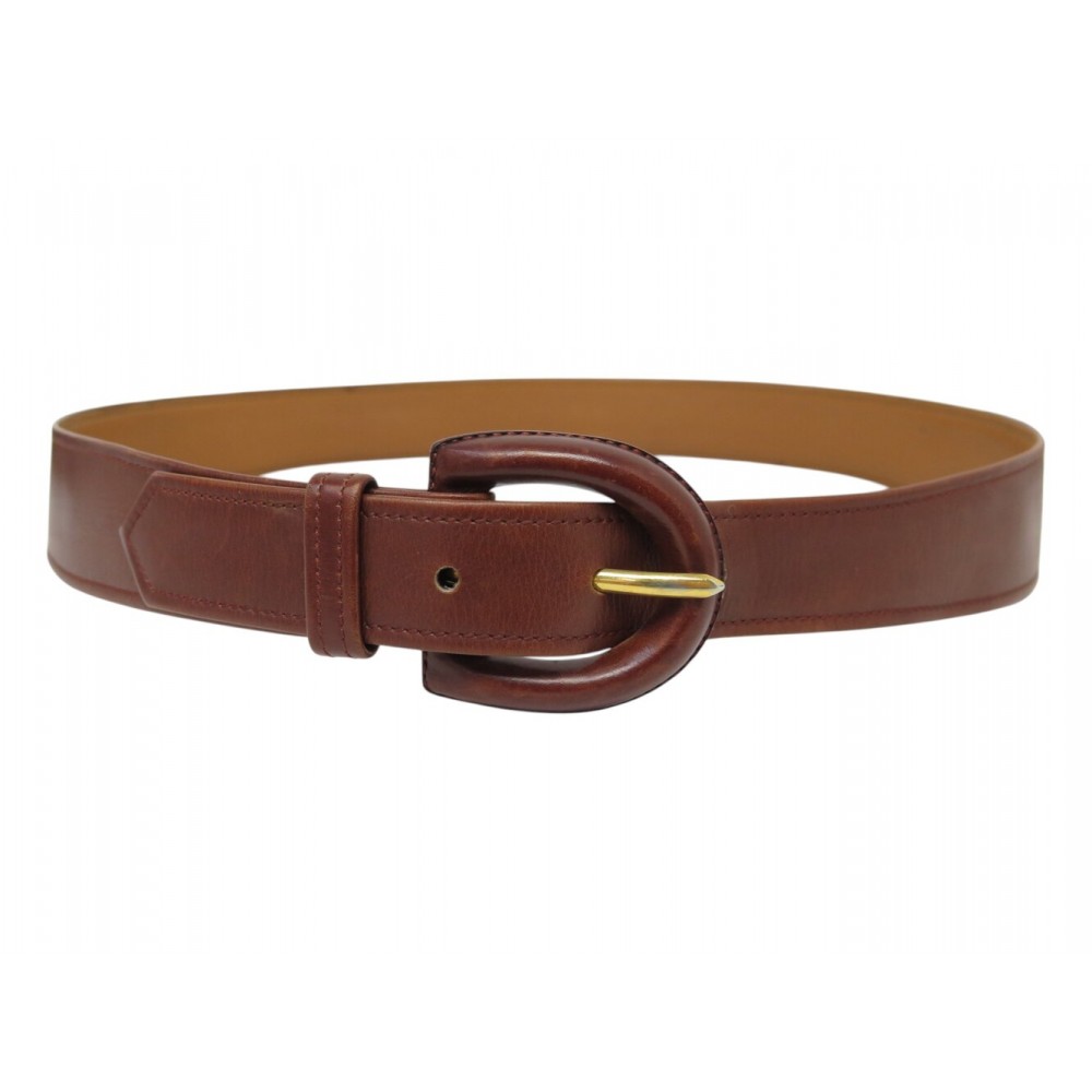 VINTAGE CEINTURE HERMES DEMI BOUCLE OVALE CUIR MARRON GOLD T80 BROWN BELT 750€