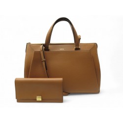 SAC A MAIN LANCEL LISON A07894 BANDOULIERE CUIR GRAINE + PORTEFEUILLE BAG 990€