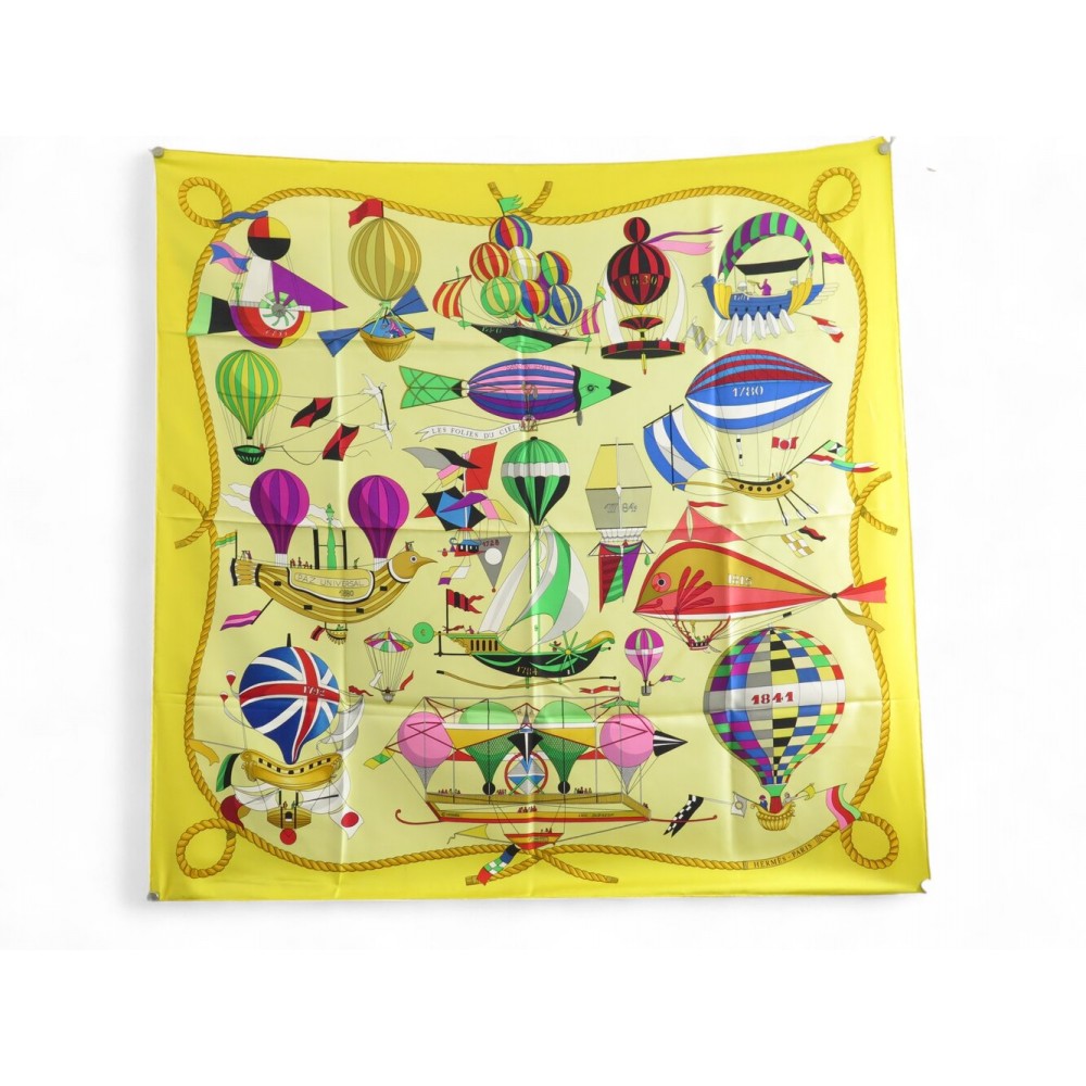 FOULARD HERMES LES FOLIES DU CIEL DUBIGEON CARRE 90 1ERE EDITION 1984 SCARF 530€