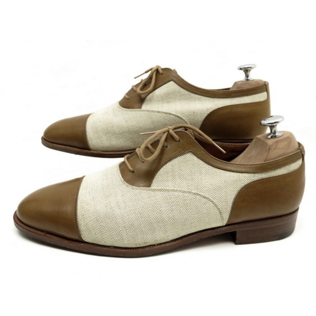 NEUF CHAUSSURES JOHN LOBB OXFORD 9 43 RICHELIEU CUIR LIN MARRON BLANC SHOE 1300€