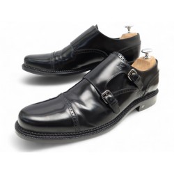 CHAUSSURES LOUIS VUITTON MOCASSIN BI BOUCLE 9.5 43.5 CUIR VERNI NOIR SHOES 950€