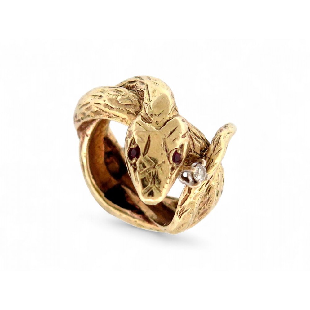 BAGUE ATELIER VM ANGELO SERPENT T45 EN OR JAUNE 9K RUBIS DIAMANT GOLD RING 1300€