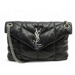 SAC A MAIN SAINT LAURENT LOULOU PUFFER SMALL 577476 CUIR NOIR BANDOULIERE 2690€