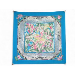 FOULARD HERMES TROPIQUES LAURENCE BOURTHOUMIEUX CARRE 90 SOIE BLEU SCARF 530€