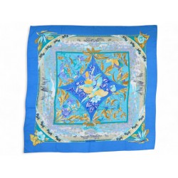 CHALE HERMES TROPIQUES BOURTHOUMIEUX CACHEMIRE ET SOIE BLEU SCARF SHAWL 1260€