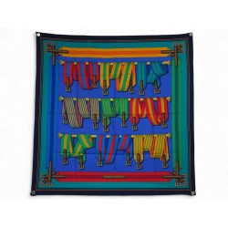 FOULARD HERMES LES SANGLES PAR JOACHIM METZ CARRE 90 SOIE BLEU SILK SCARF 530€