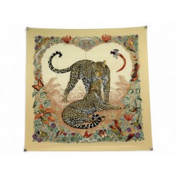 FOULARD HERMES JUNGLE LOVE ROBERT DALLET CARRE 90 EN SOIE JAUNE SILK SCARF 530€