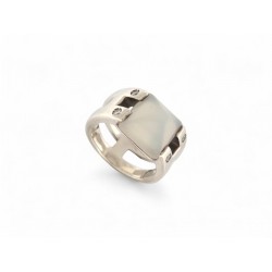VINTAGE BAGUE HERMES MEDOR PIERRE DE LUNE & 4 DIAMANTS T54 EN ARGENT SILVER RING