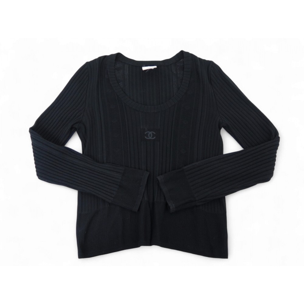 HAUT CHANEL PULL P26666V00003 T 42 L LOGO CC NOIR EN VISCOSE BLACK SWEATER 2500€
