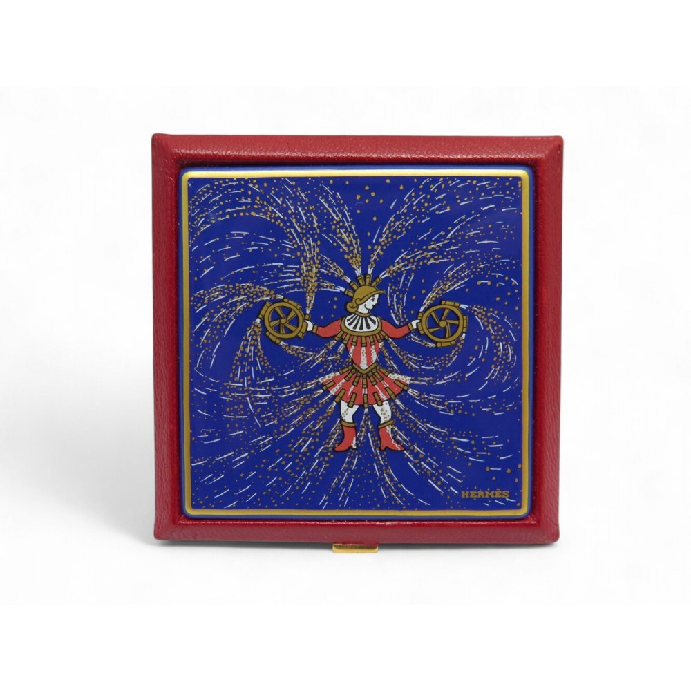 VINTAGE POUDRIER HERMES FEUX D'ARTIFICE 150ANS 1987 DUCHENE CUIR CHEVRE POWDER