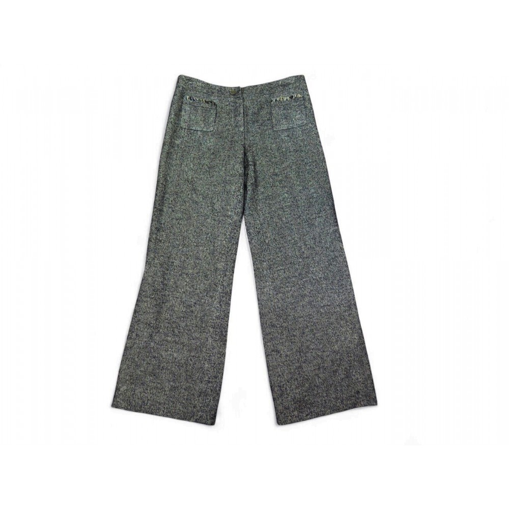 PANTALON CHANEL P26752 40 M GRIS EN TWEED SOIE LAINE ALPAGA TROUSERS PANTS 4800€