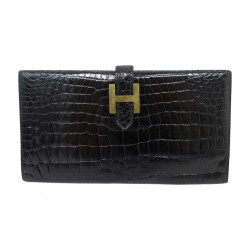 PORTEFEUILLE HERMES BEARN EN CUIR CROCODILE NOIR H PORTE MONNAIE WALLET 6475€