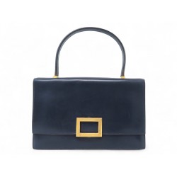 VINTAGE SAC A MAIN HERMES EGEE 1970 BOUCLE RECTANGULAIRE CUIR BOX BLEU NAVY BAG