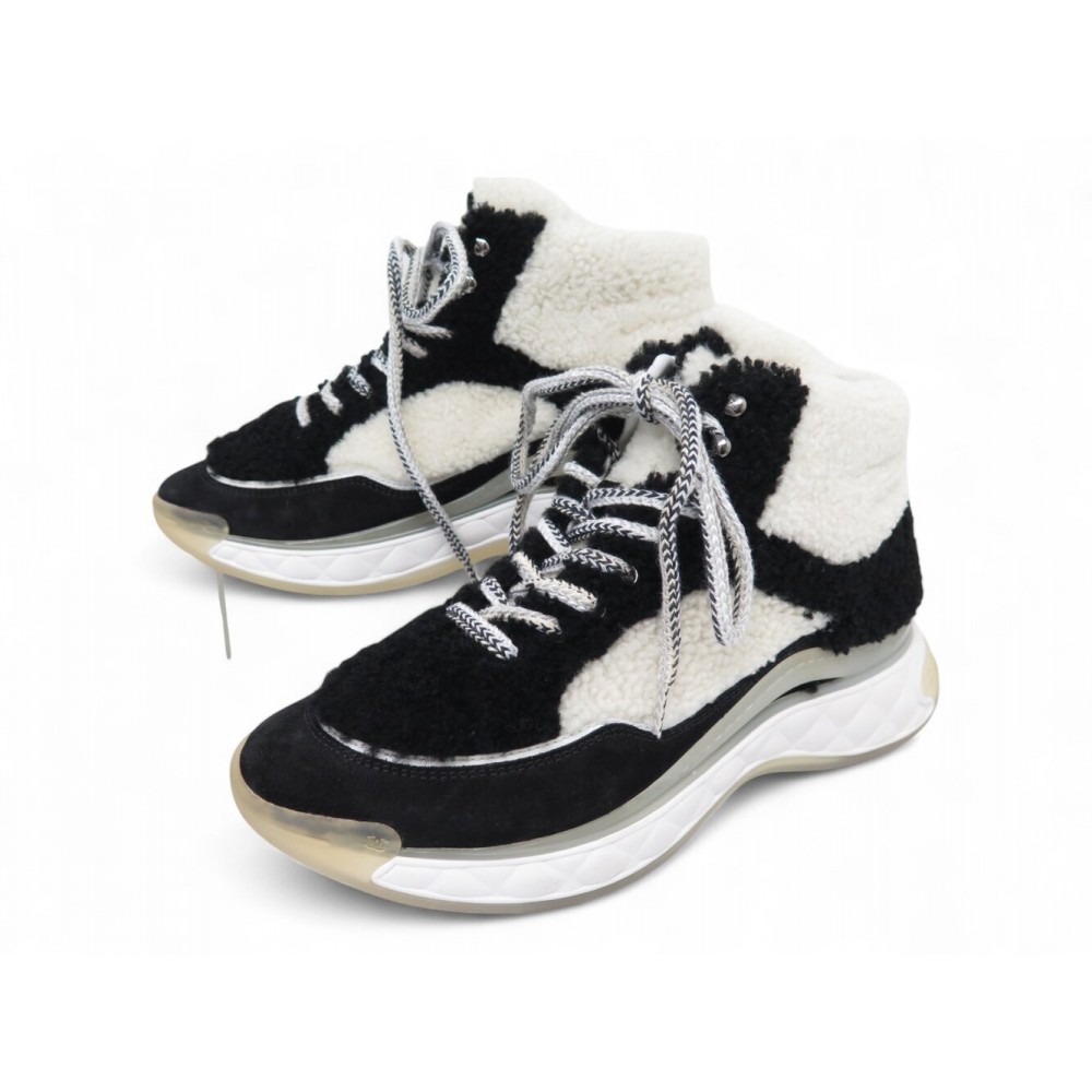 NEUF CHAUSSURES CHANEL TRAINERS HIGH TOP SHEARLING G35206 40.5 40 SNEAKERS 1750€