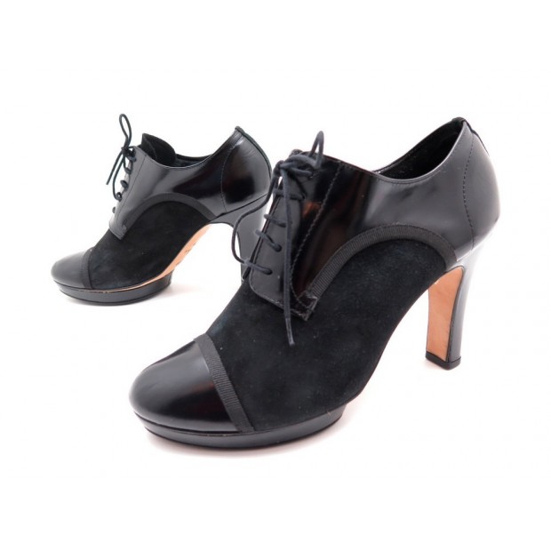 CHAUSSURES REPETTO 37.5 ESCARPINS EN CUIR & DAIM NOIR BLACK LOW BOOTS SHOES 495€