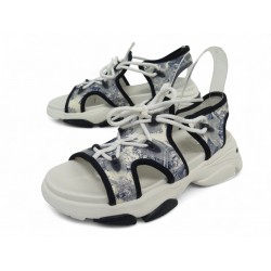 NEUF CHAUSSURES DIOR SANDALES D-CONNECT TOILE JOUY BLANC BLEU 38.5 SHOES 1190€