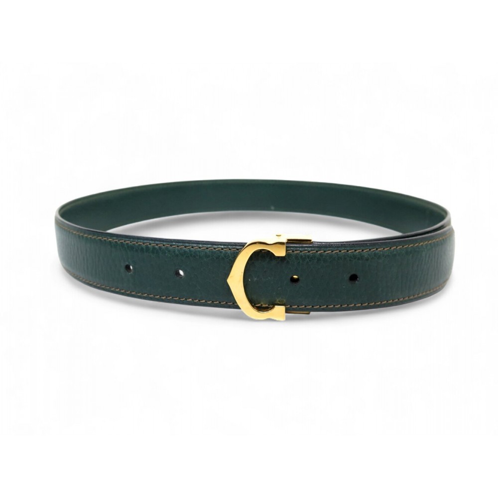 NEUF VINTAGE CEINTURE MUST DE CARTIER BOUCLE C T75 EN CUIR GRAINE NOIR BELT 500€