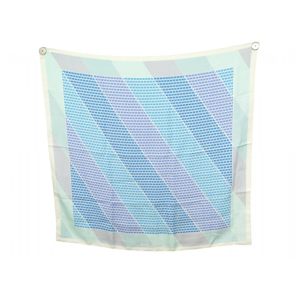 RARE FOULARD HERMES H EN BIAIS CARRE 90 CM EN SOIE BLEU BLUE SILK SCARF 530€