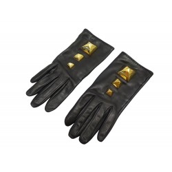 GANTS HERMES MEDOR COLLIER DE CHIEN EN CUIR AGNEAU NOIR 7.5 LEATHER GLOVES