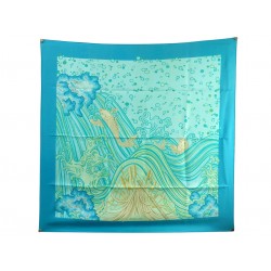 FOULARD HERMES A CONTRE COURANT EN SOIE TURQUOISE 2005 CARRE 90 SILK SCARF 530€