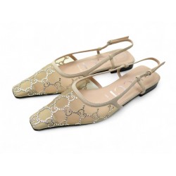 NEUF CHAUSSURES GUCCI GG 762374 CRYSTAL SLINGBACK BALLET FLAT BALLERINES 1390€