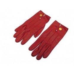 PAIRE DE GANTS HERMES CLOU DE SELLE T6 EN CUIR ROUGE RED LEATHER GLOVES 895€