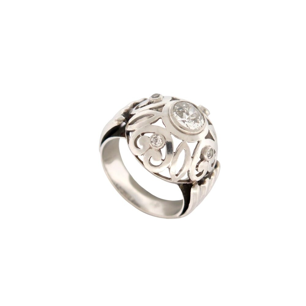 VINTAGE BAGUE STYLE ART DECO 5 DIAMANTS 0.95 CT T50 EN OR BLANC 18K 10.3GR RING