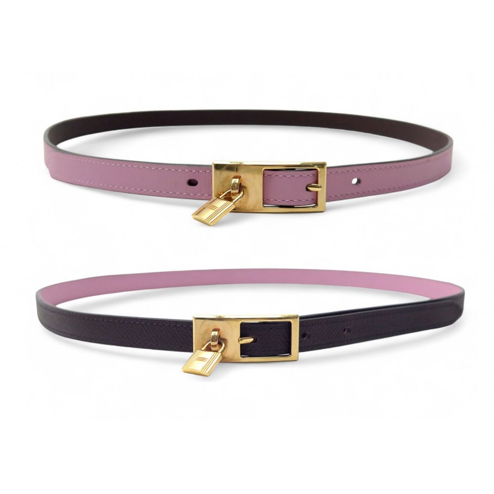 CEINTURE HERMES REVERSIBLE LUCKY 15 H081739CCA T80 CUIR SWIFT ROSE & MARRON BELT
