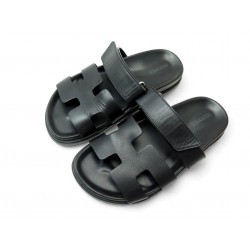 CHAUSSURES HERMES CHYPRE H222100Z EN CUIR NOIR 36 SANDALES MULES SHOES BOX 760€