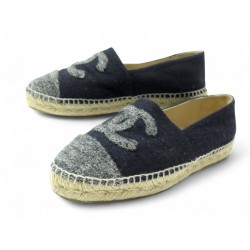 CHAUSSURES CHANEL ESPADRILLES G29762 LOGO CC 40 EN FEUTRE BLEU POCHON SHOES 800€