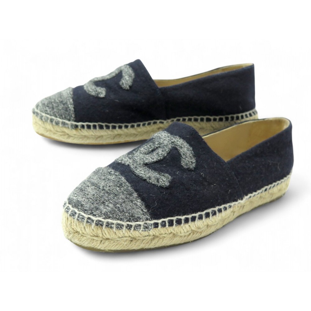 CHAUSSURES CHANEL ESPADRILLES G29762 LOGO CC 40 EN FEUTRE BLEU POCHON SHOES 800€