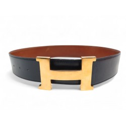 VINTAGE CEINTURE HERMES BOUCLE CONSTANCE XL CUIR BOX NOIR T75 + BOITE BELT 920€