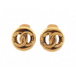 VINTAGE BOUCLES D'OREILLES CHANEL LOGO CC A CLIPS EN METAL DORE GOLDEN EARRINGS