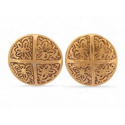 VINTAGE BOUCLES D'OREILLES CHANEL 1990 A CLIPS RONDES MOTIF FLORAL DORE EARRINGS