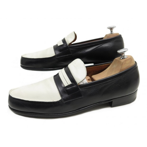 CHAUSSURES JM WESTON MOCASSINS 8.5C 42.5 43 BICOLORE NOIR & BLANC LOAFERS 625€