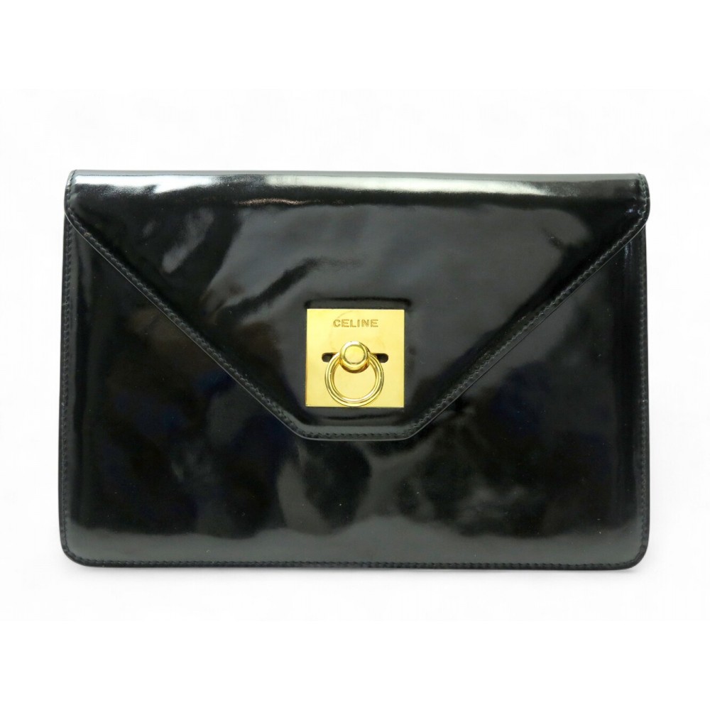 VINTAGE POCHETTE CELINE A RABAT CUIR VERNIS PATENT LEATHER POUCH CLUTCH 1000€