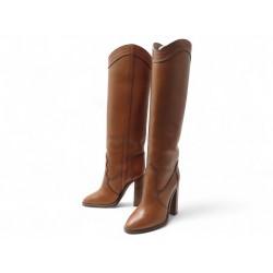 BOTTES A TALONS SAINT LAURENT KATE WESTERN 620981 37 EN CUIR CAMEL BOOTS 1395€