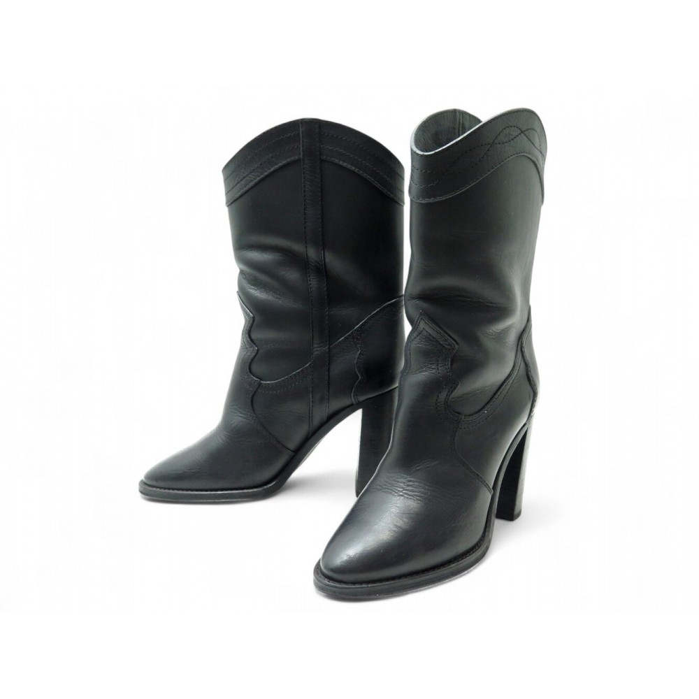 CHAUSSURES SAINT LAURENT BOTTINES KATE WESTERN 620079 CUIR NOIR 37 BOOTS 1095€