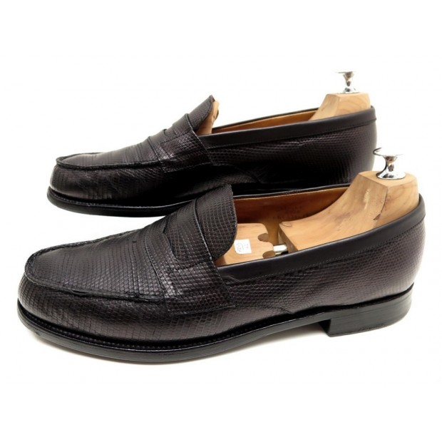 CHAUSSURES JM WESTON MOCASSINS CUIR LEZARD NOIR 8.5B 42 