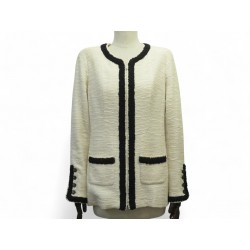 VINTAGE VESTE CHANEL 2002 TWEED M 40 ECRUE LAINE BOUTONS LOGO CC  JACKET 6500€