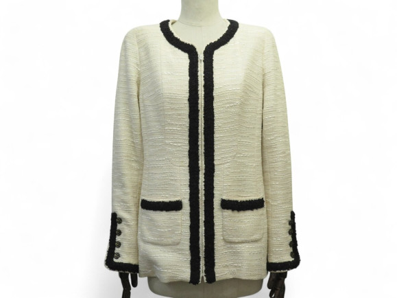 veste chanel 2002 tweed m 40 ecrue laine