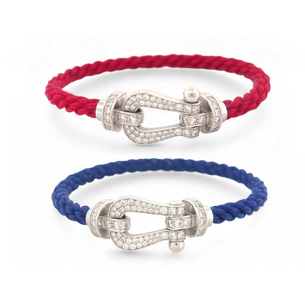 BRACELET FRED FORCE 10 GM OB0050 T15 OR BLANC 18K DIAMANTS 0.9CT 2 CABLES 11370€