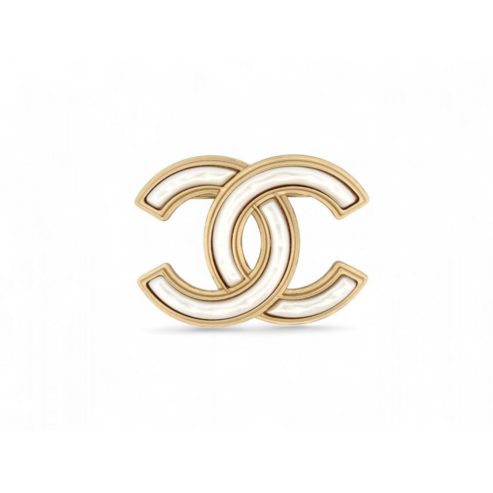 NEUF BROCHE CHANEL LOGO CC NACRE 2022 METAL DORE GOLD PEARL BROOCH + BOITE 750€