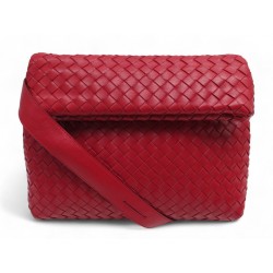 SAC A MAIN BOTTEGA VENETA FLAP LOCK INTRECCIATO CUIR ROUGE BANDOULIERE BAG 1800€