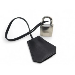NEUF TIRETTE AVEC CLOCHETTE HERMES BIRKIN HAUT A COURROIE EN CUIR NOIR CADENAS