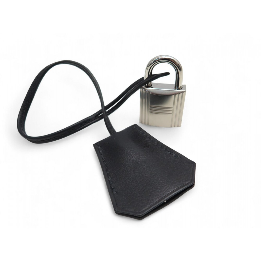 NEUF TIRETTE AVEC CLOCHETTE HERMES BIRKIN HAUT A COURROIE EN CUIR NOIR CADENAS