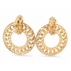 VINTAGE BOUCLES D'OREILLES CHANEL CREOLES 1990 ANNEAUX CHAINE GOURMETTE EARRINGS