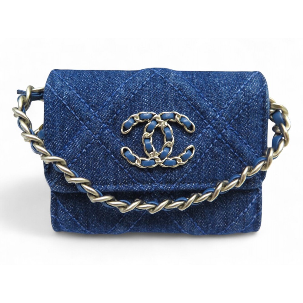 NEUF SAC A MAIN CHANEL WALLET ON CHAIN 19 DENIM MATELASSE PURSE HAND BAG 3000€