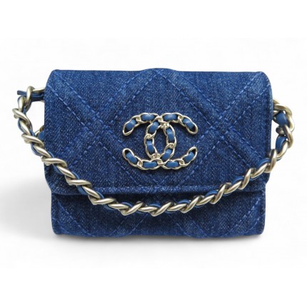 NEUF SAC A MAIN CHANEL WALLET ON CHAIN 19 DENIM MATELASSE PURSE HAND BAG 3000€